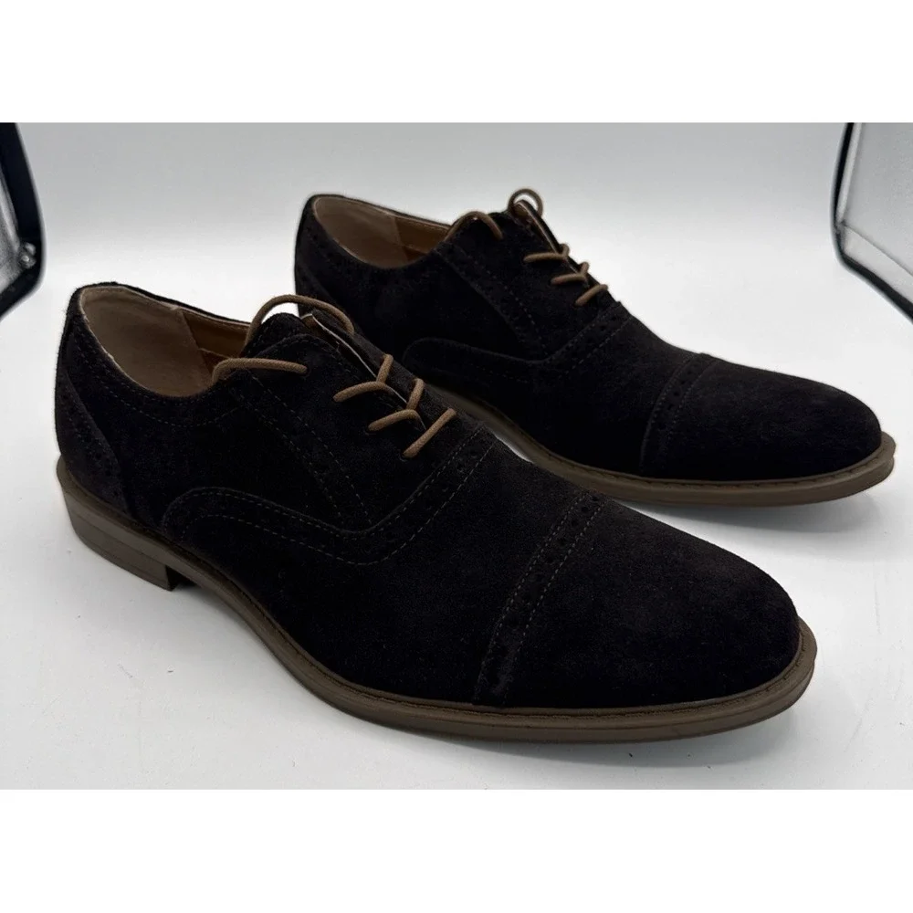 Men's Calvin Klein Gaige Solid Brown Suede Oxford Cap Toe Dress Shoe Sz 10 Mint